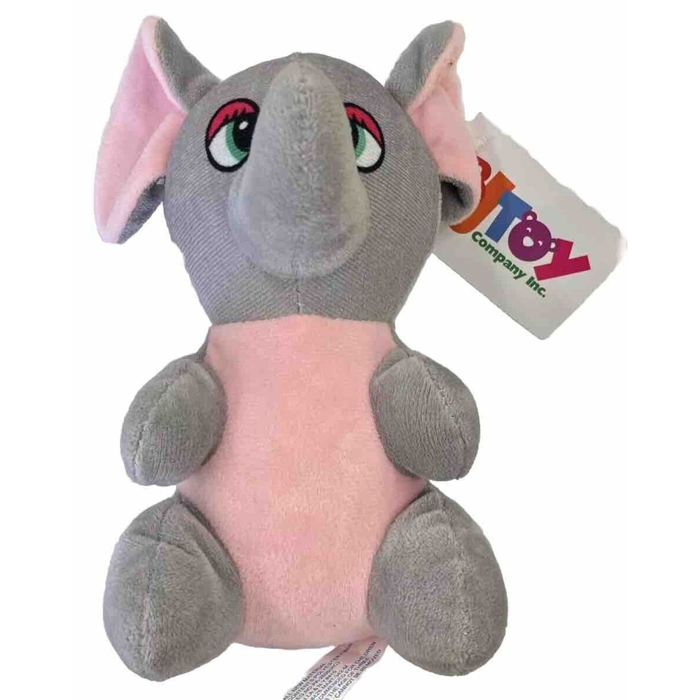 B.J. Toy Co. Pink‎ and Gray Plush Stuffed Elephant Soft Lovey 9 in